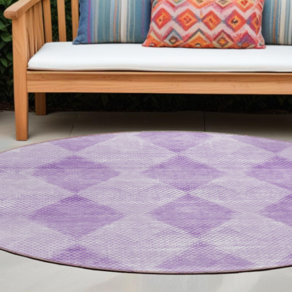 8' Round Lavender Round Geometric Washable Non Skid Indoor Outdoor Area Rug