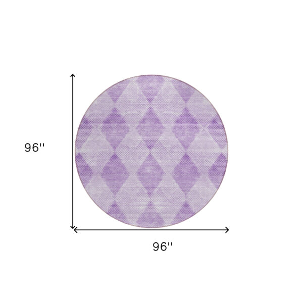 8' Round Lavender Round Geometric Washable Non Skid Indoor Outdoor Area Rug