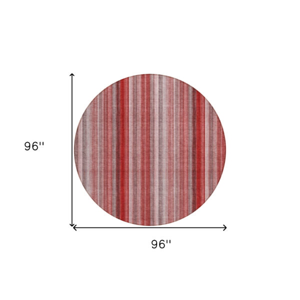 8' Round Gray Pink and Red Round Striped Washable Non Skid Indoor Outdoor Area Rug
