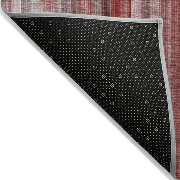 8' Round Gray Pink and Red Round Striped Washable Non Skid Indoor Outdoor Area Rug