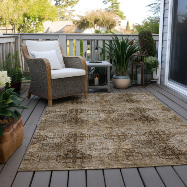 10' X 14' Taupe Floral Medallion Washable Non Skid Indoor Outdoor Area Rug