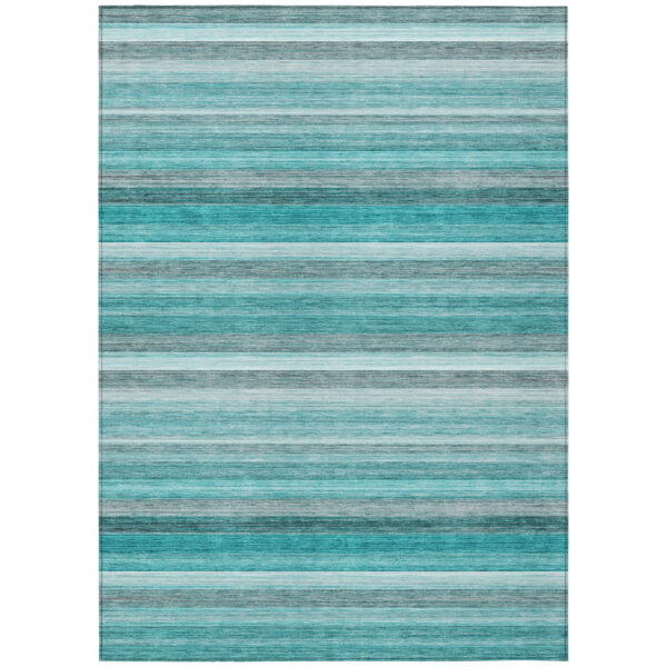 8' X 10' Teal Striped Washable Non Skid Indoor Outdoor Area Rug