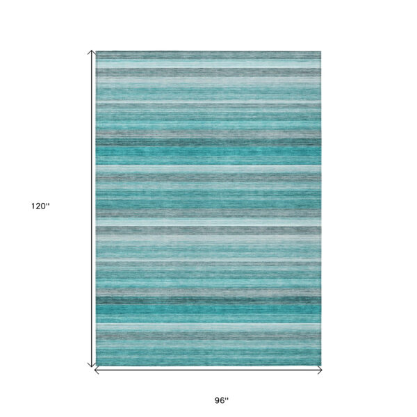 8' X 10' Teal Striped Washable Non Skid Indoor Outdoor Area Rug