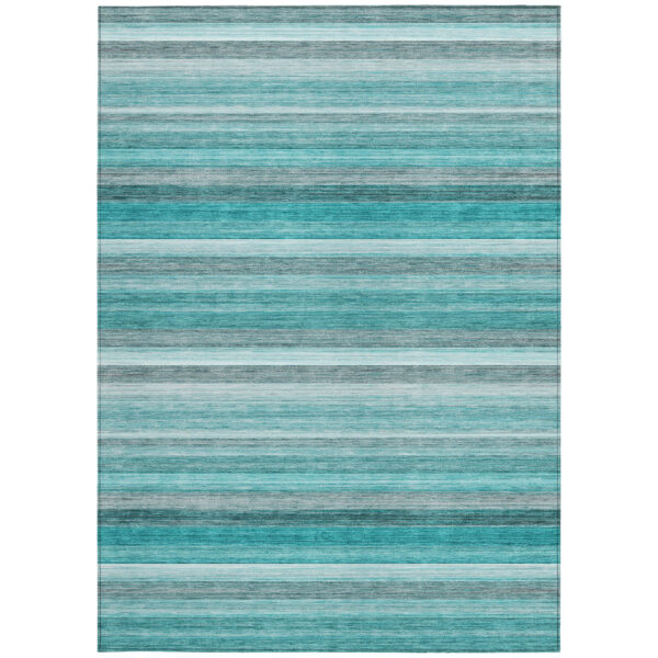 8' X 10' Teal Striped Washable Non Skid Indoor Outdoor Area Rug