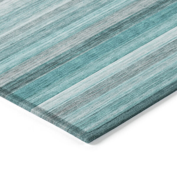 8' X 10' Teal Striped Washable Non Skid Indoor Outdoor Area Rug