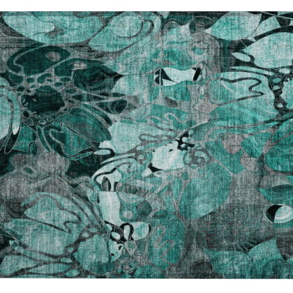 2' X 3' Teal Black and Gray Abstract Washable Indoor Outdoor Area Rug