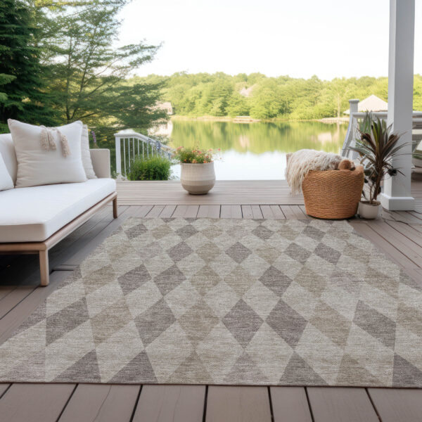 9' X 12' Beige Taupe and Brown Geometric Washable Non Skid Indoor Outdoor Area Rug