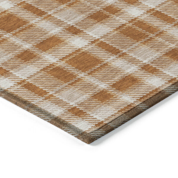 5' X 8' Orange and Ivory Plaid Washable Non Skid Indoor Outdoor Area Rug