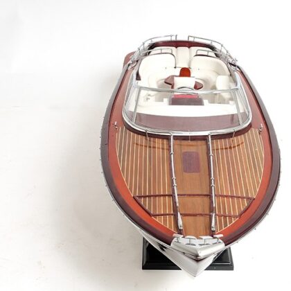 11" Black and White Riva Luxury Yacht Hand Painted Decorative Boat