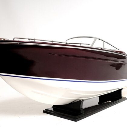 11" Black and White Riva Luxury Yacht Hand Painted Decorative Boat