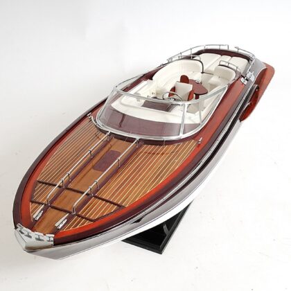 11" Black and White Riva Luxury Yacht Hand Painted Decorative Boat