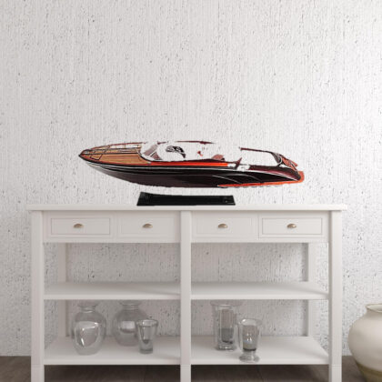 11" Black and White Riva Luxury Yacht Hand Painted Decorative Boat