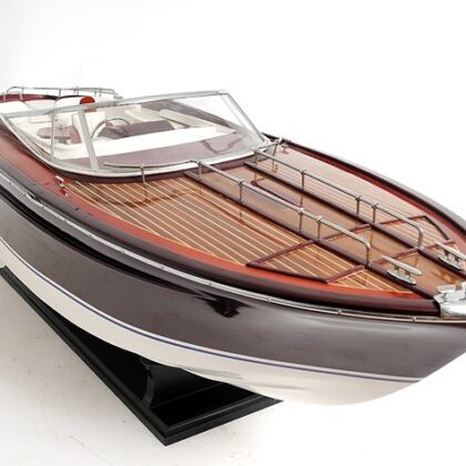11" Black and White Riva Luxury Yacht Hand Painted Decorative Boat
