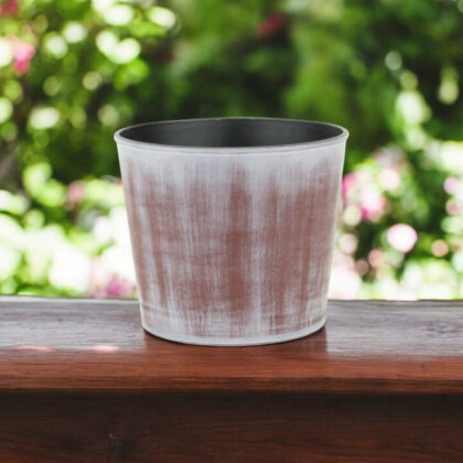 6" Brown and Ivory Textural Tone On Tone Recycled Plastic Indoor Outdoor Round Pot Planter