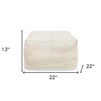 22" Ivory Leather Pouf Ottoman