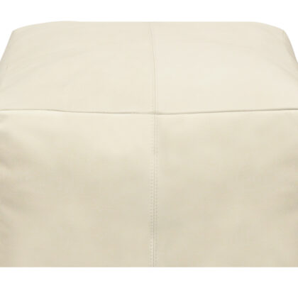 22" Ivory Leather Pouf Ottoman