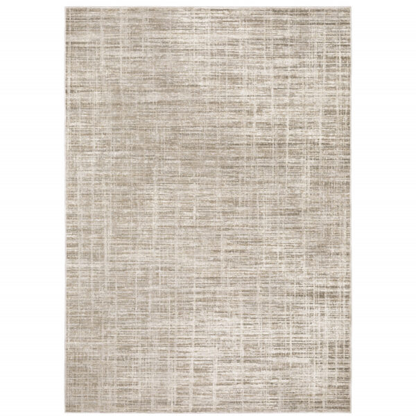 5' X 8' Beige Grey Ivory Tan And Brown Abstract Power Loom Stain Resistant Area Rug