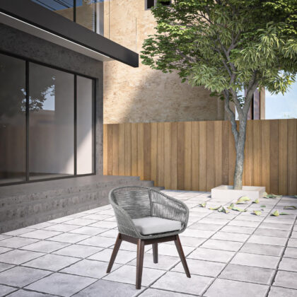 27" Gray Solid Wood Outdoor Dining Chair with Gray Cushion