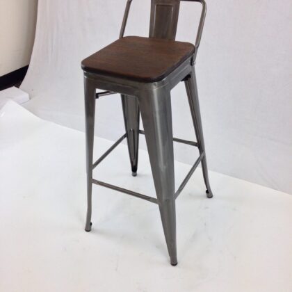 Set of Four 30" Brown and Gray Solid Wood and Metal Low Back Bar Height Bar Chairs