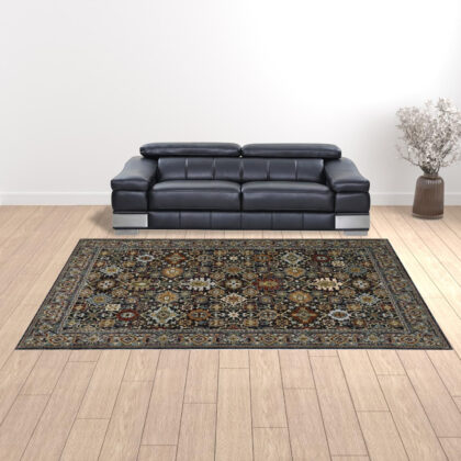 10' X 13' Blue Red Beige Orange Green And Rust Oriental Power Loom Stain Resistant Area Rug With Fringe