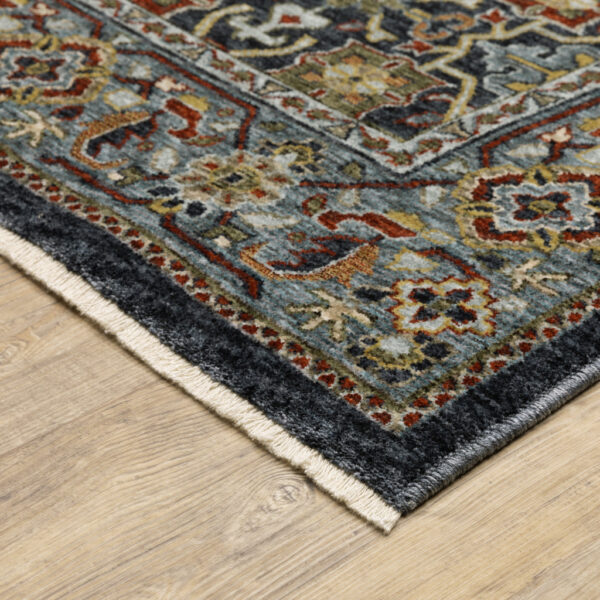 10' X 13' Blue Red Beige Orange Green And Rust Oriental Power Loom Stain Resistant Area Rug With Fringe