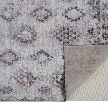 2' X 3' Gray Taupe And Blue Geometric Stain Resistant Area Rug