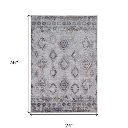 2' X 3' Gray Taupe And Blue Geometric Stain Resistant Area Rug