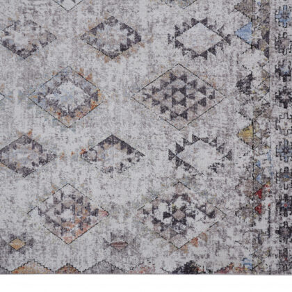 2' X 3' Gray Taupe And Blue Geometric Stain Resistant Area Rug