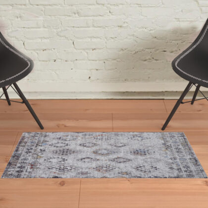 2' X 3' Gray Taupe And Blue Geometric Stain Resistant Area Rug