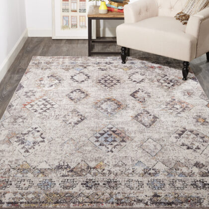 2' X 3' Gray Taupe And Blue Geometric Stain Resistant Area Rug