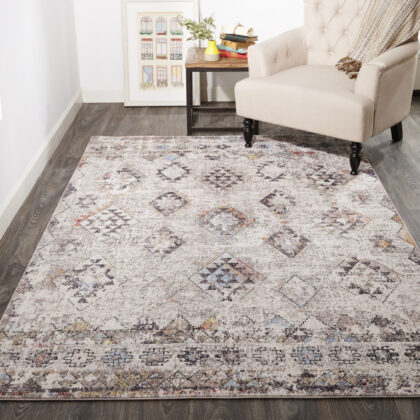 2' X 3' Gray Taupe And Blue Geometric Stain Resistant Area Rug