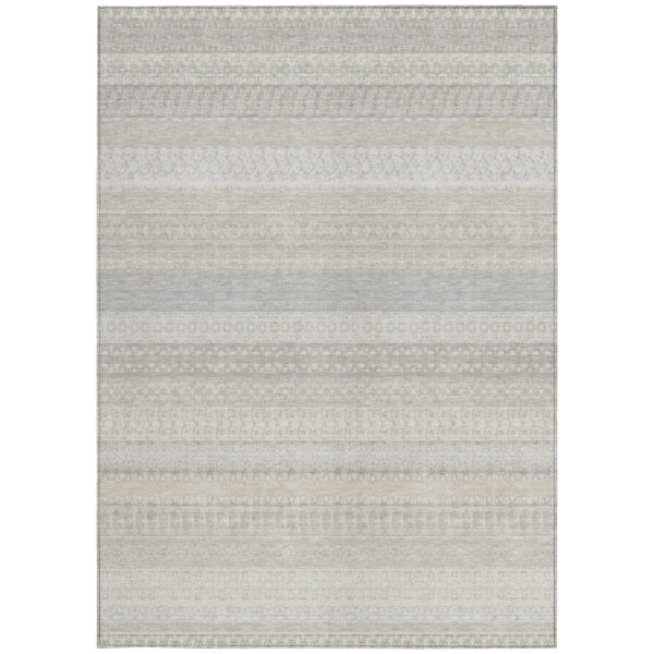 3' X 5' Ivory Striped Washable Indoor Outdoor Area Rug