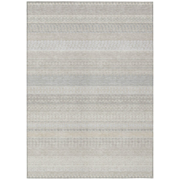 3' X 5' Ivory Striped Washable Indoor Outdoor Area Rug