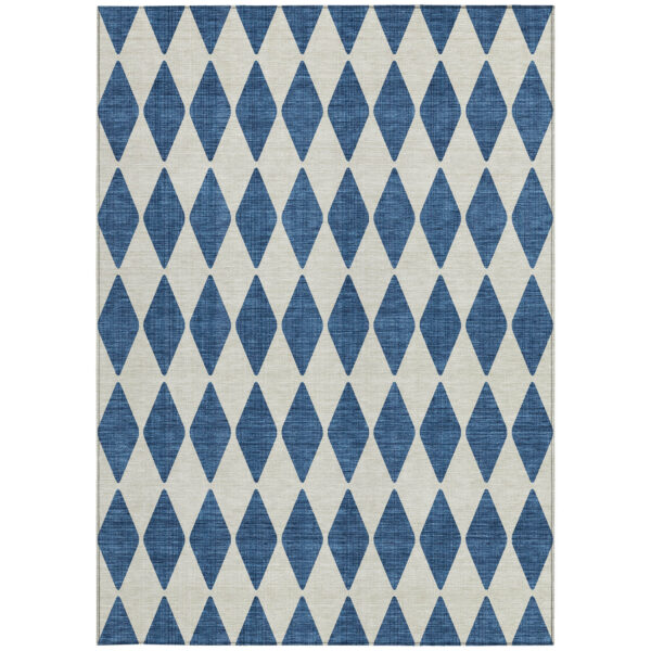 10' X 14' Navy Blue And Ivory Geometric Washable Indoor Outdoor Area Rug