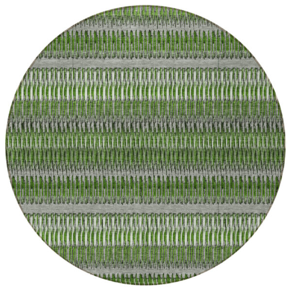 8' Green And Ivory Round Striped Washable Indoor Outdoor Area Rug
