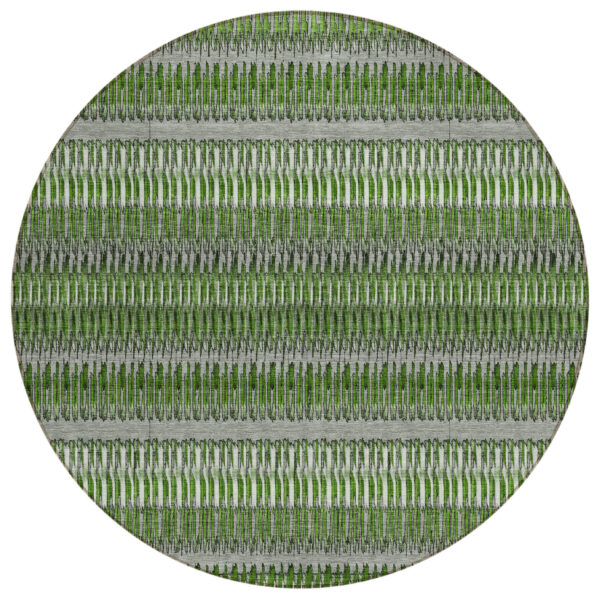 8' Green And Ivory Round Striped Washable Indoor Outdoor Area Rug
