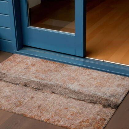 3' X 5' Orange Peach And Brown Abstract Washable Indoor Outdoor Area Rug