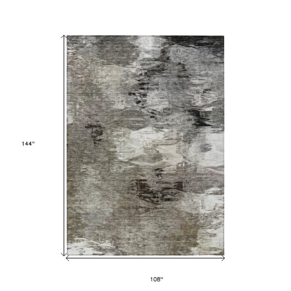9' X 12' Taupe Beige And Ivory Abstract Washable Indoor Outdoor Area Rug