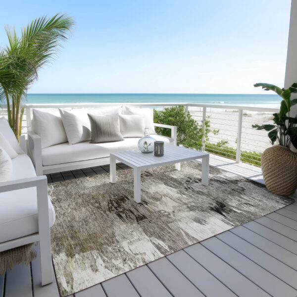 9' X 12' Taupe Beige And Ivory Abstract Washable Indoor Outdoor Area Rug