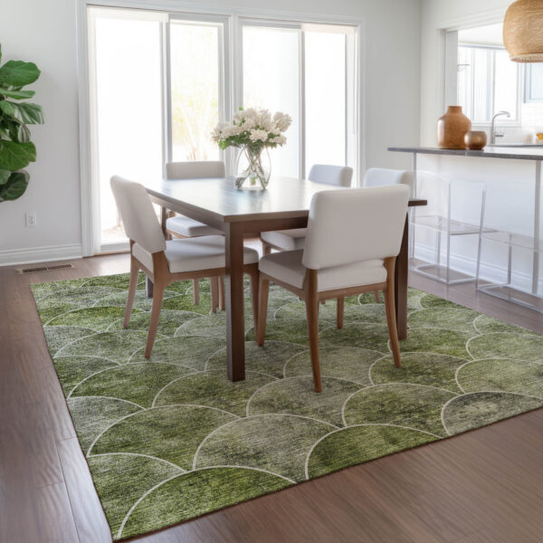 8' X 10' Green And Ivory Abstract Washable Indoor Outdoor Area Rug