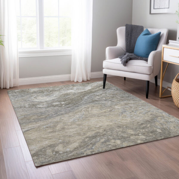 5' X 8' Taupe Beige And Ivory Abstract Washable Indoor Outdoor Area Rug