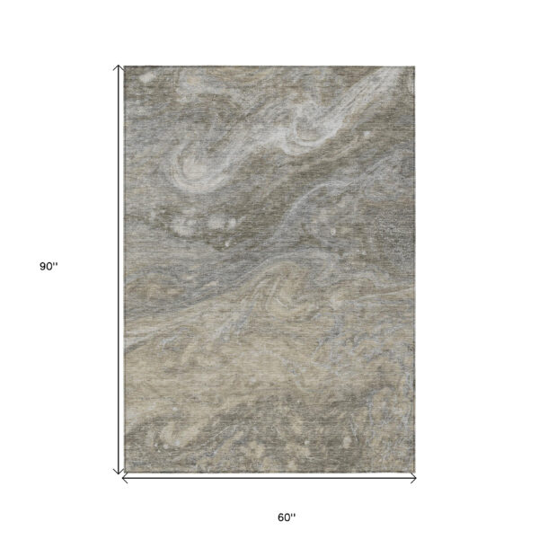 5' X 8' Taupe Beige And Ivory Abstract Washable Indoor Outdoor Area Rug