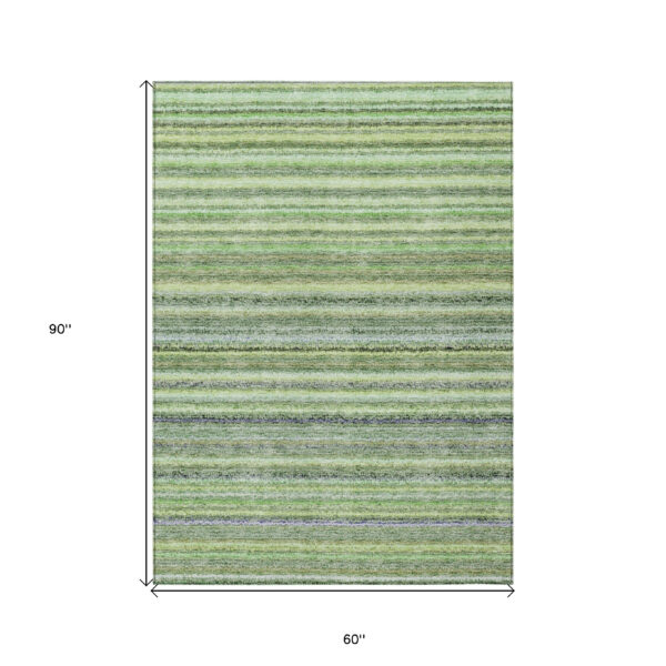 5' X 8' Artichoke Green And Olive Green Striped Washable Indoor Outdoor Area Rug