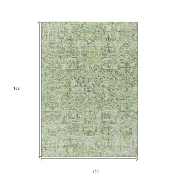 10' X 14' Artichoke Green And Olive Green Floral Washable Indoor Outdoor Area Rug