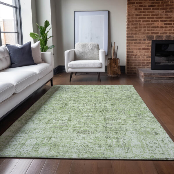 10' X 14' Artichoke Green And Olive Green Floral Washable Indoor Outdoor Area Rug