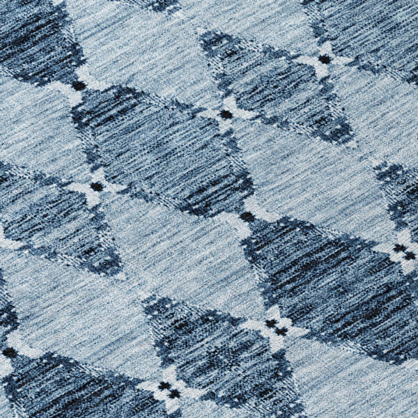 8' Navy Blue And Denim Blue Round Moroccan Washable Indoor Outdoor Area Rug