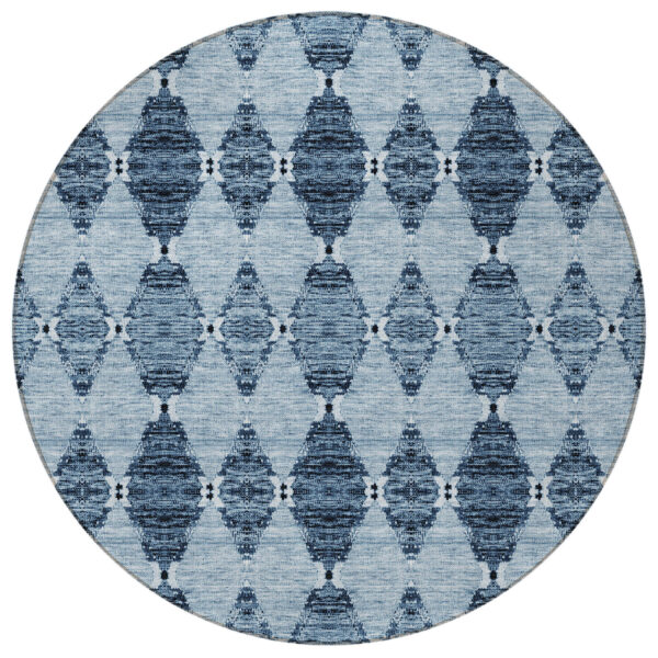 8' Navy Blue And Denim Blue Round Moroccan Washable Indoor Outdoor Area Rug