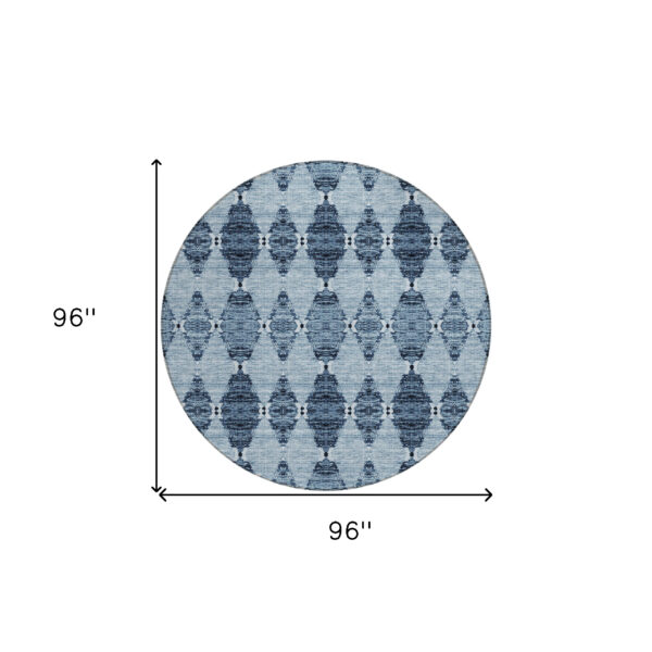 8' Navy Blue And Denim Blue Round Moroccan Washable Indoor Outdoor Area Rug