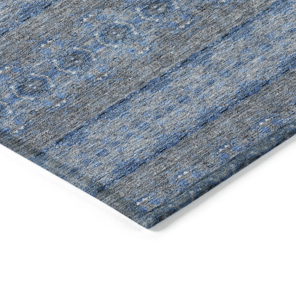 10' X 14' Navy Blue And Sky Blue Floral Medallion Washable Indoor Outdoor Area Rug