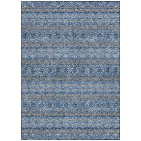 10' X 14' Navy Blue And Sky Blue Floral Medallion Washable Indoor Outdoor Area Rug